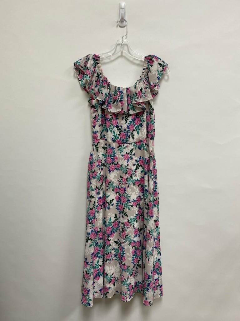 Betsey Johnson Size 2 Beige Pink/Green Ruffles Sleeveless Ladies Dress