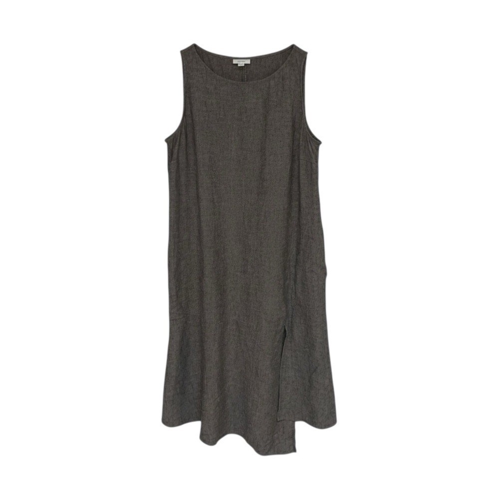 Pure Jill Linen Blend Tank Midi Dress Women’s MP Taupe Grey Asym Hem