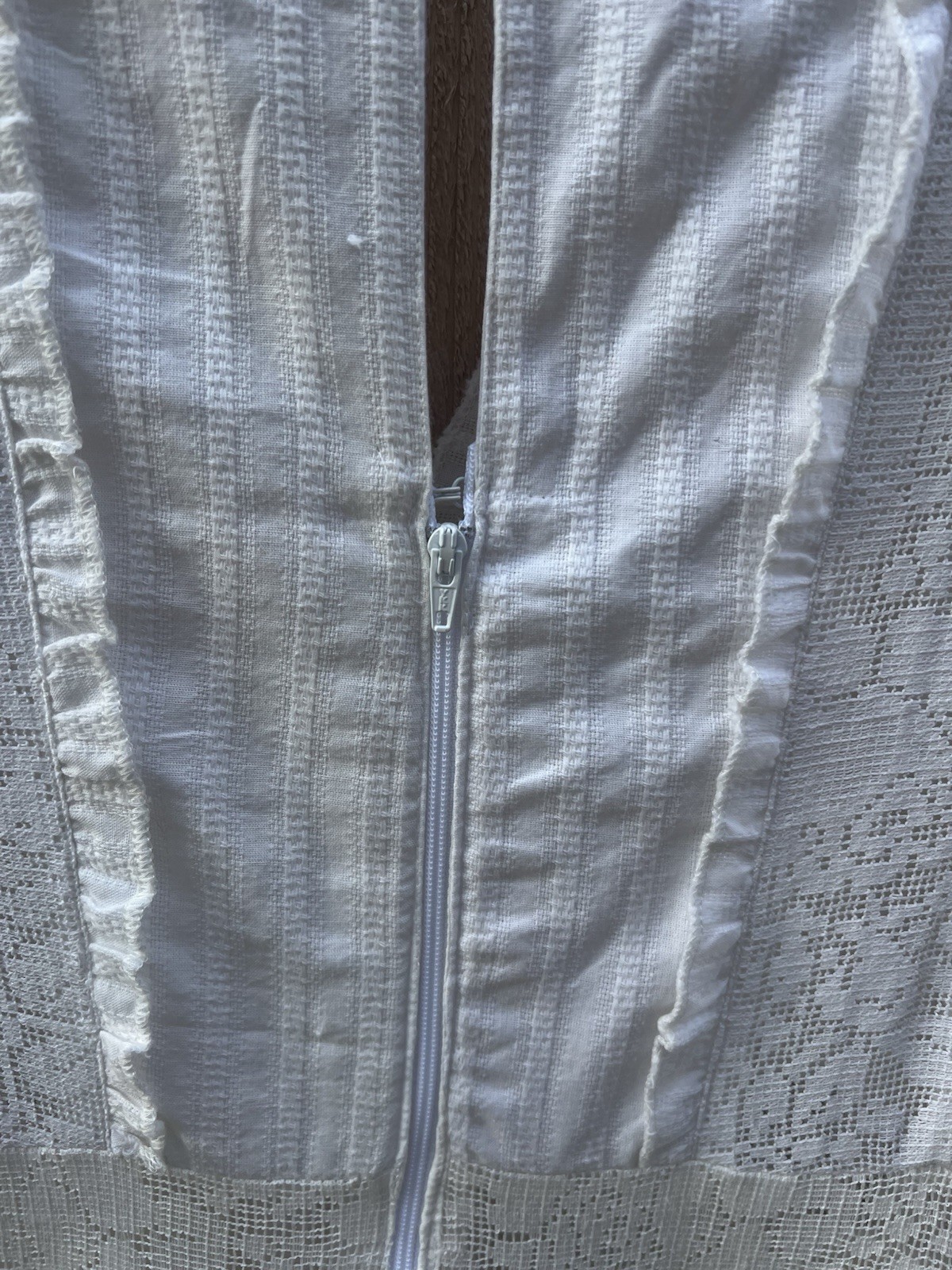 ANTHROPOLOGIE LOVE THE LABEL Off White/Antique White Lace Tiered Dress Large