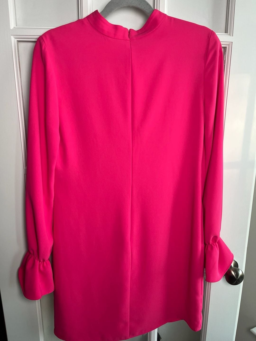 Amanda Uprichard High Neck Long Sleeve Ruffle Cuff Mini Dress in Hot Pink