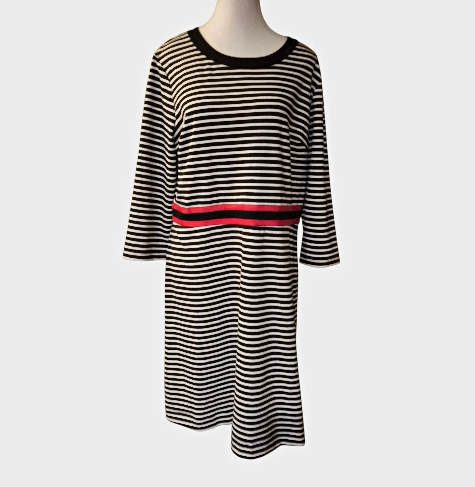 NWT Draper James Women’s Black White Striped Knit A-Line Dress XL Round Neck Zip