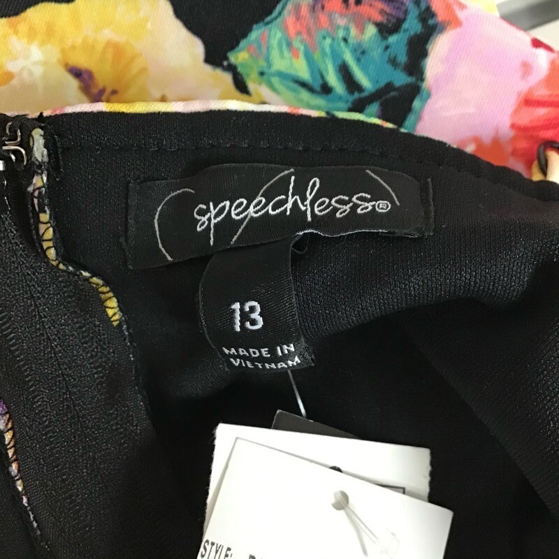 Speechless Womens Fit & Flare Dress Black Floral Stretch Halter Juniors 13 New