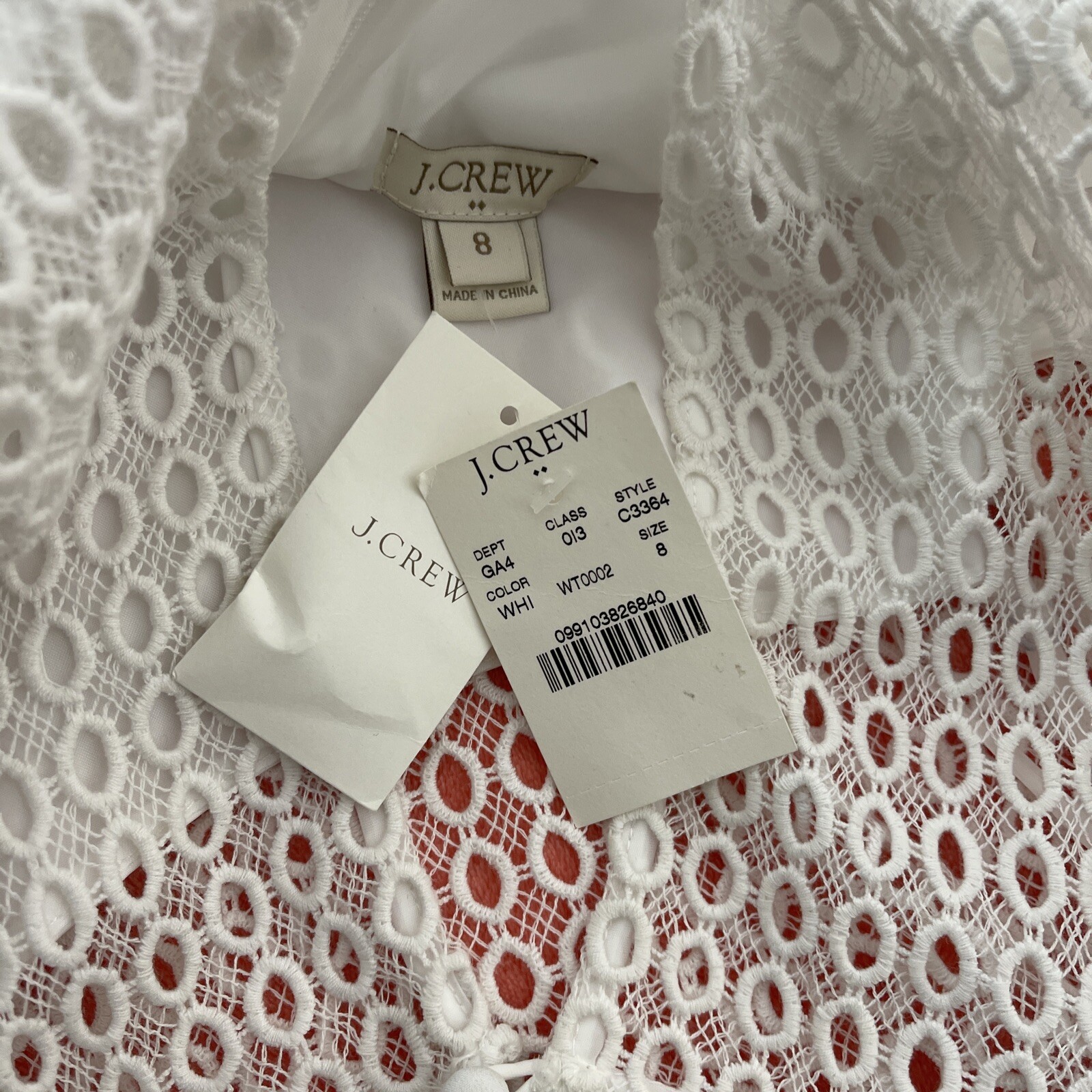 J Crew round neck keyhole closure white eyelet cap sleeve lined dress Size 8