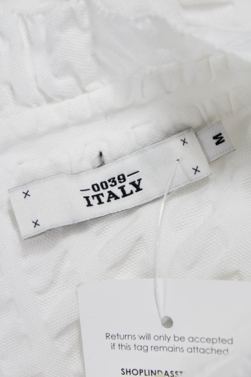 0039 Italy Womens White Geometric Cotton Shift Dress Sleeveless Size M