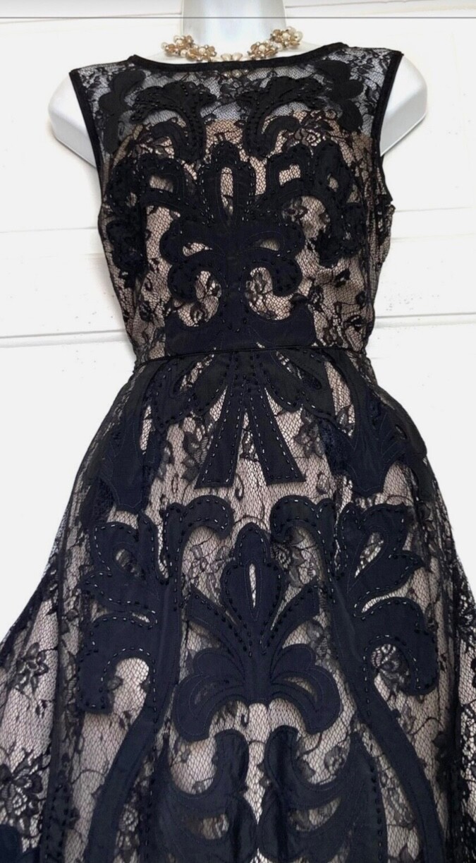 MONSOON BLACK GOTHIC BEADED EMBROIDERED PAISLEY PATTERN PARTY DRESS SIZE 12