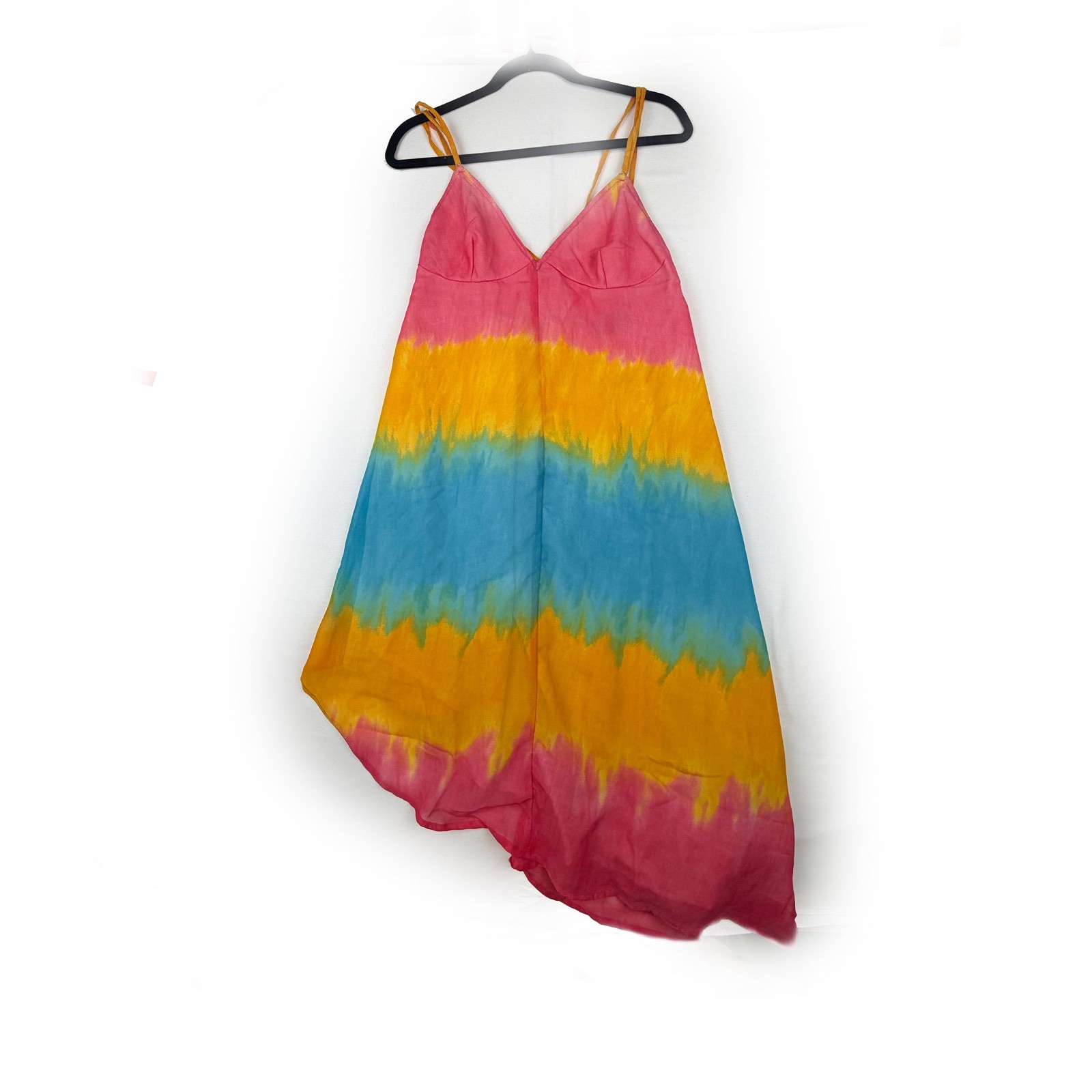 NEW ASOS Women’s Tie Dye Maxi Sundress Pink Yellow Blue Asymmetric Midi Dress 8