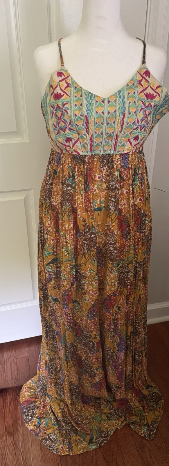 Raga Women’s M V-Neck Sleeveless Maxi Sundress Floral Peacock Multicolor