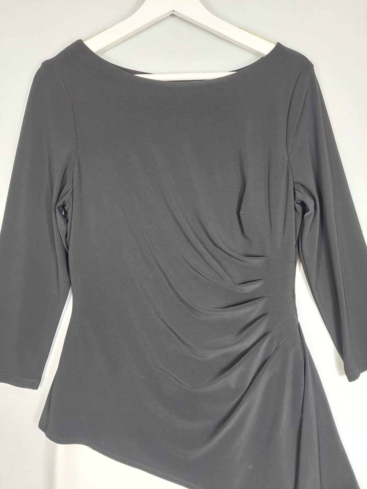 Lauren Ralph Lauren Black Ivory Peplum Dress Womens UK 14 Ruched Asymmetric