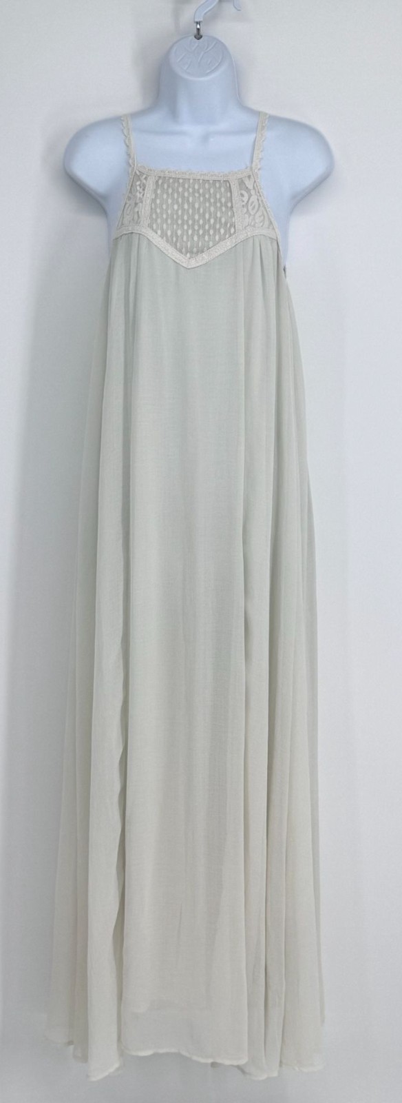 Flying Tomato Women M Ivory Lace Trim Maxi Dress Spaghetti Strap Sheer Bodice