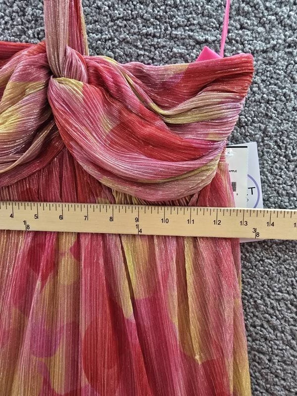 Violet Weekend Metallic Halter Evening Dress Juniors’ 1/2 Sunset/Pineapple Zip