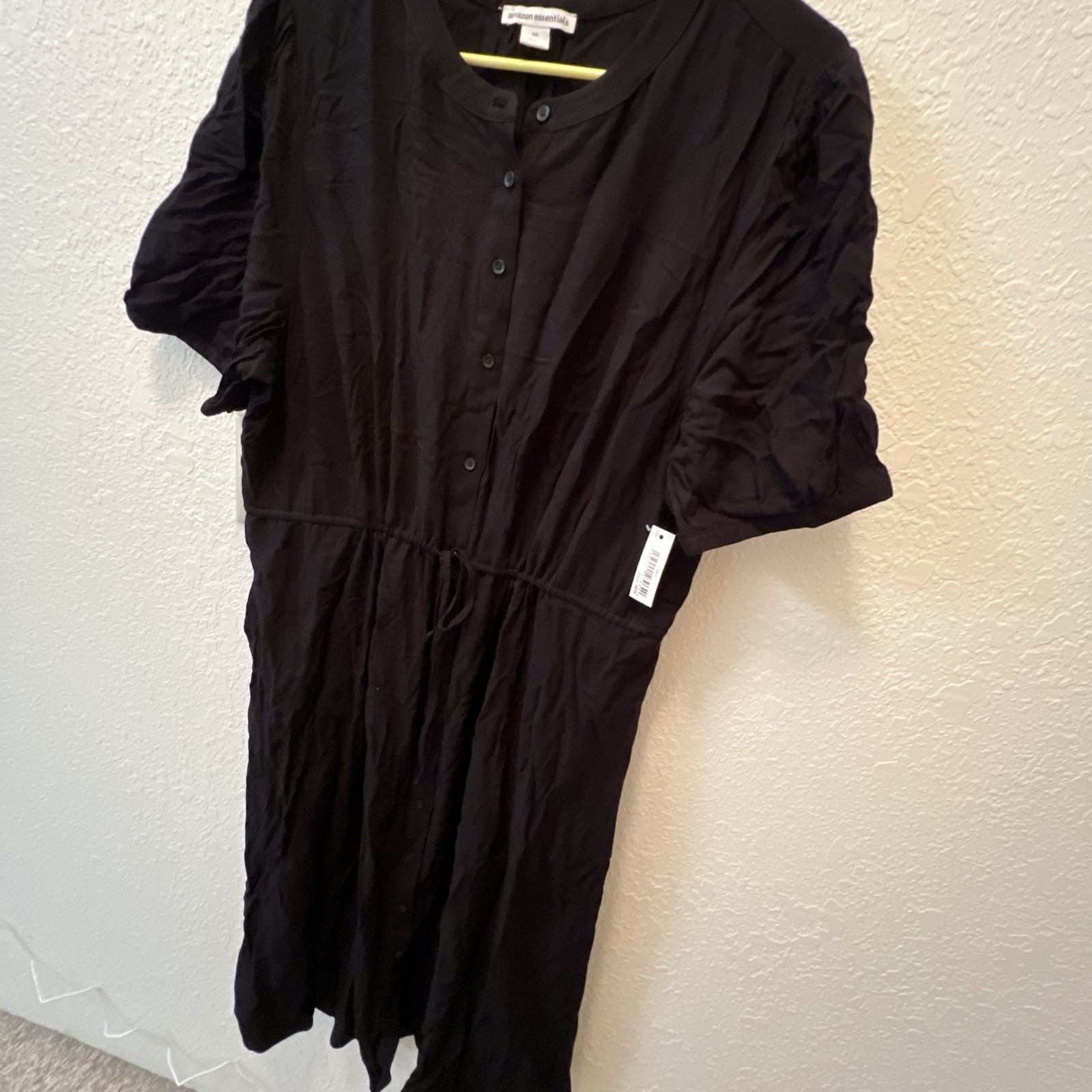 Amazon Essentials Women’s Button Up Drawstring Waist Black Dress Size XXL NWT
