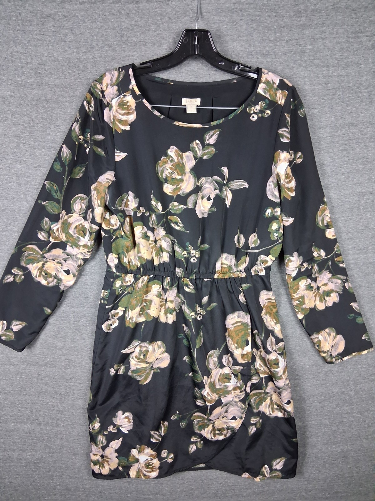 J Crew Womens Dress 6 Black Floral Tulip Hem Holiday Classic Casual Preppy