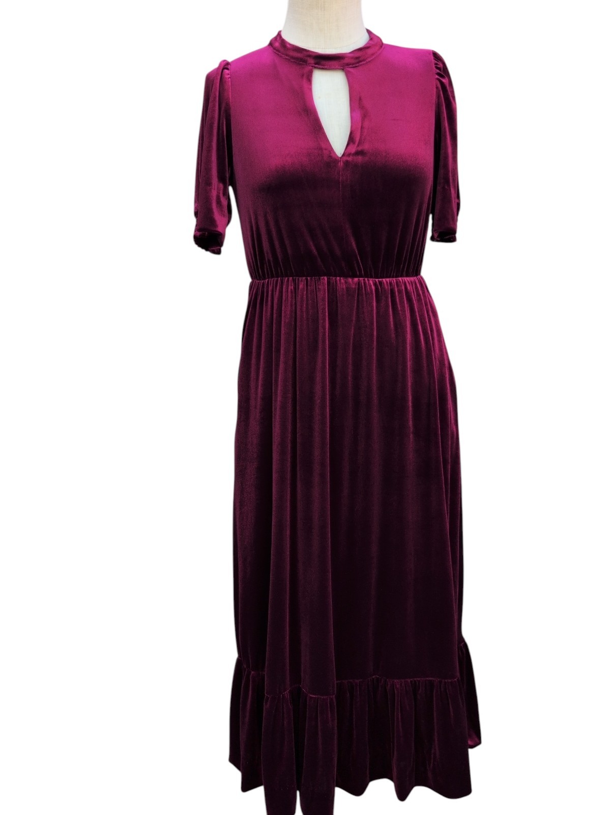 Nwt $80 Msk Velvet Dress Long Merlot India Career Lined Stretch Soft Pockets Sm