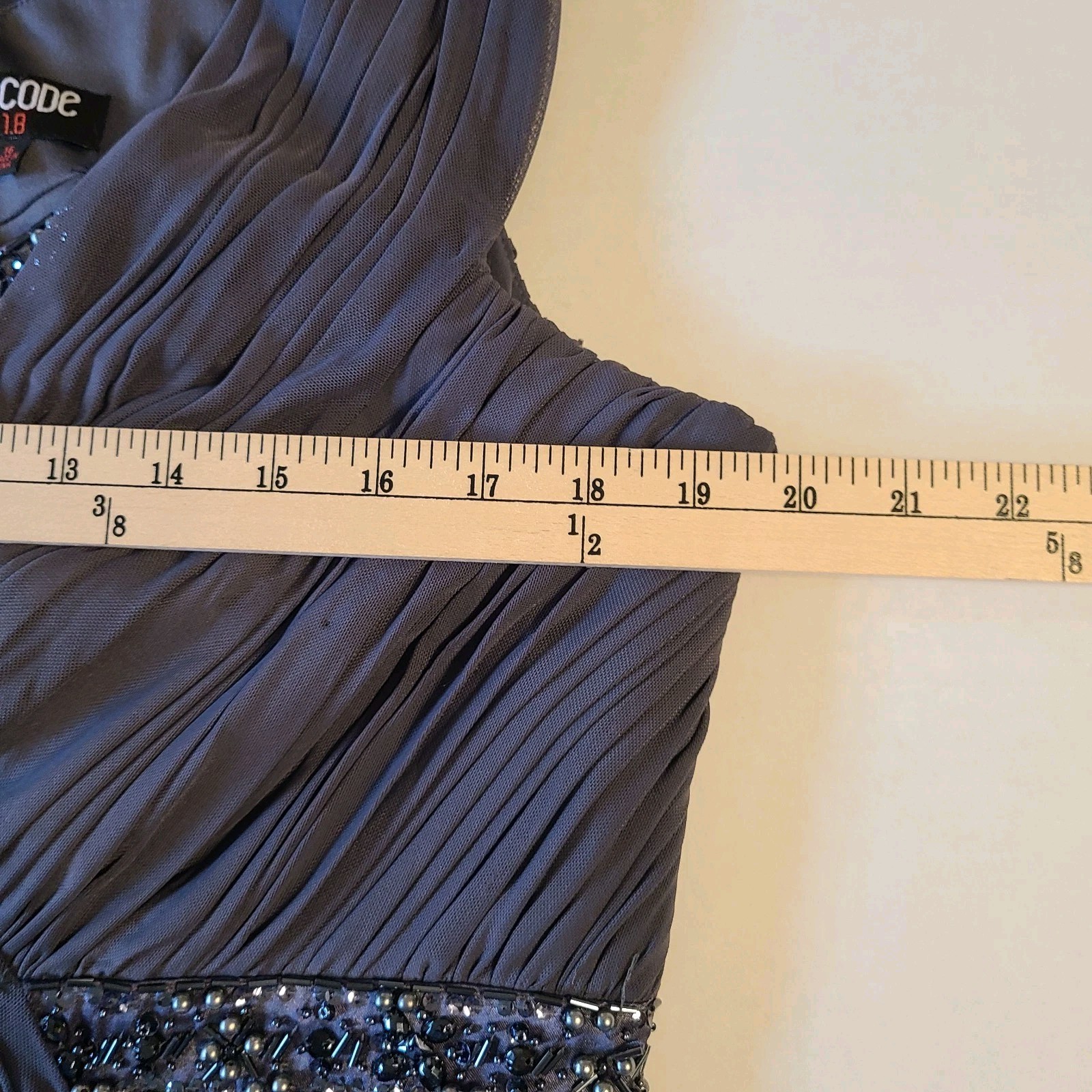 Decode 1.8 Cap Sleeve V Neck Gray Beaded Maxi Long Formal Gown Dress- Size 16