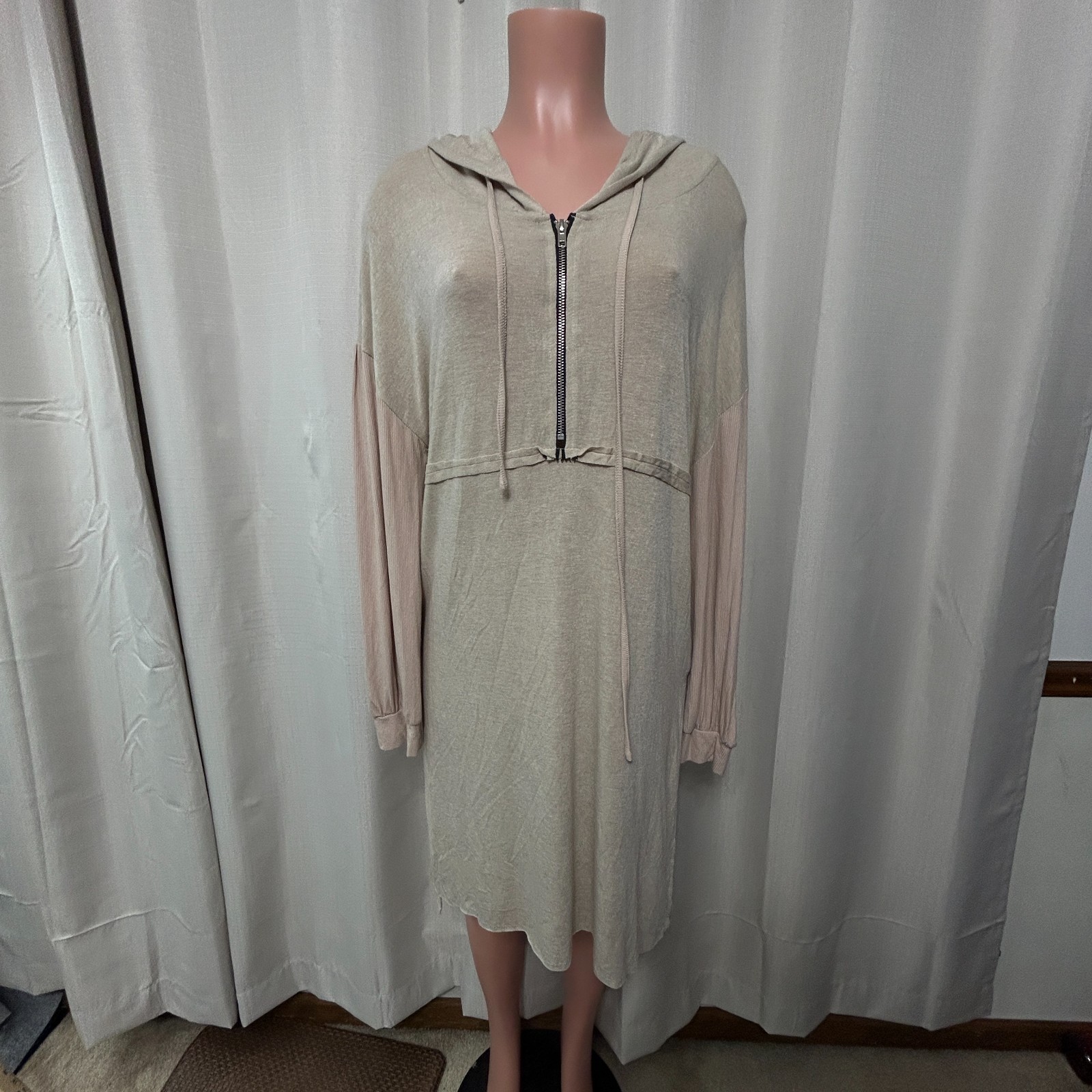 Pol Hooded Zip Front Long Sleeve Side Slit Dress Women’s Size Small Wool Blend