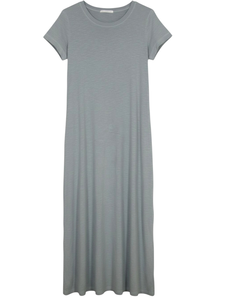 MELISSA NEPTON Green SLUB KNIT Cuff Sleeve SIDE SLITS Maxi T-SHIRT DRESS Sz S