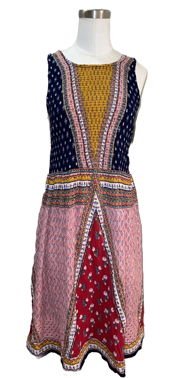 Patrons Of Peace Contrasting Pattern Sleeveless Geometric Dress M