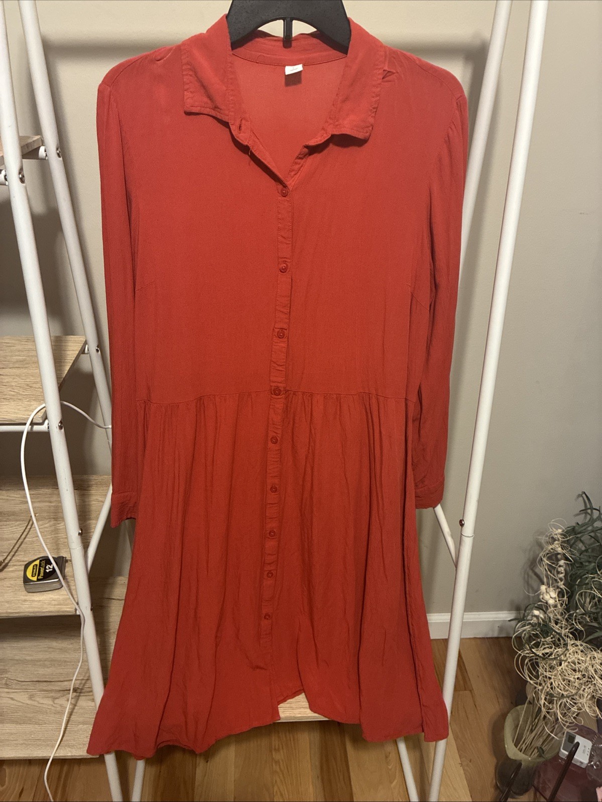 Old Navy Dress Womens Large Button Front Long Sleeve Midi Minimal Boho Flowy