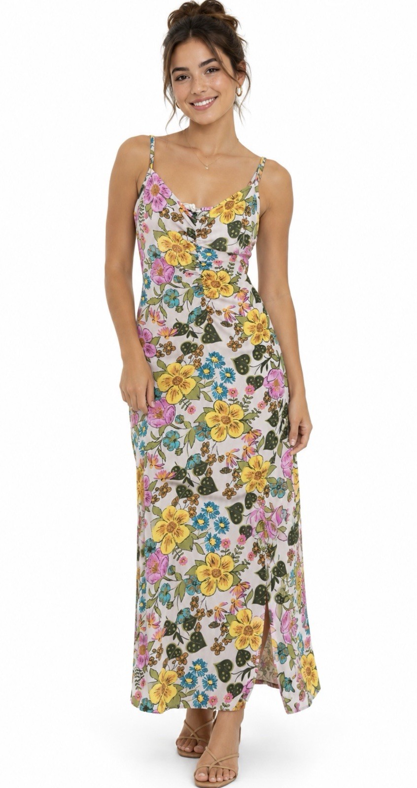 Vtg Floral Slip Dress XS Y2K Retro 70s Inspired Boho Festival Midi Hippie Garden
