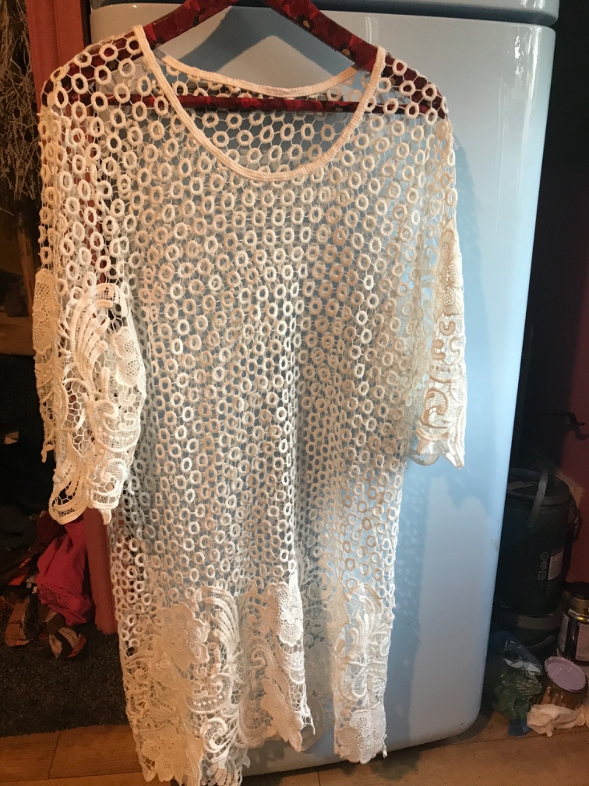 WHITE LACE SHORT SLEEVE OVER DRESS 3 QUARTER SLEEVES SUMMER 1 SIZE 12-14