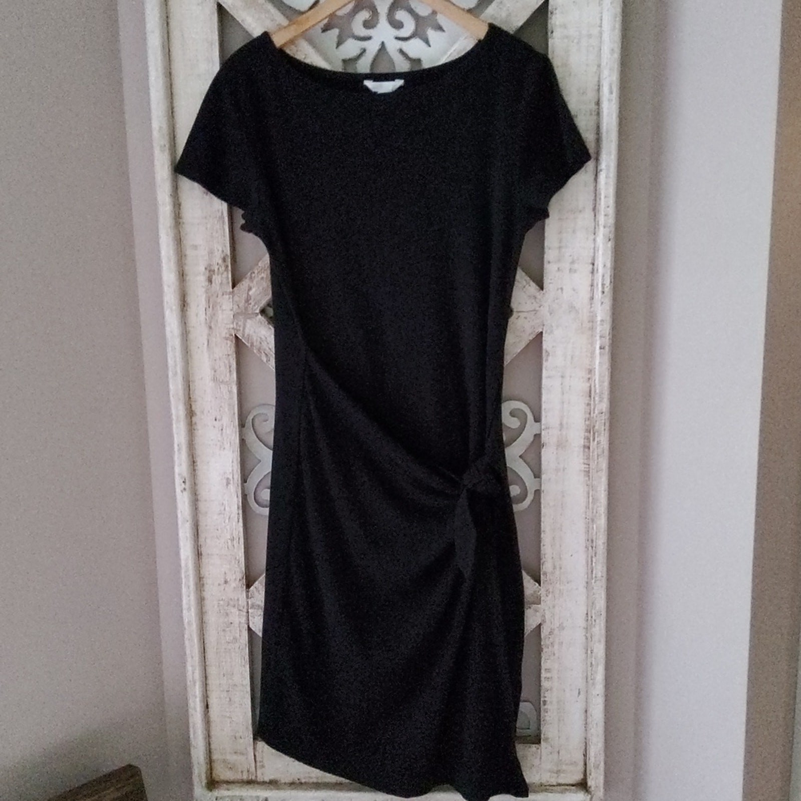 New Caslon Stretch Rib Cotton Tie Sarong Wrap Midi Dress in Black Asymmetric S