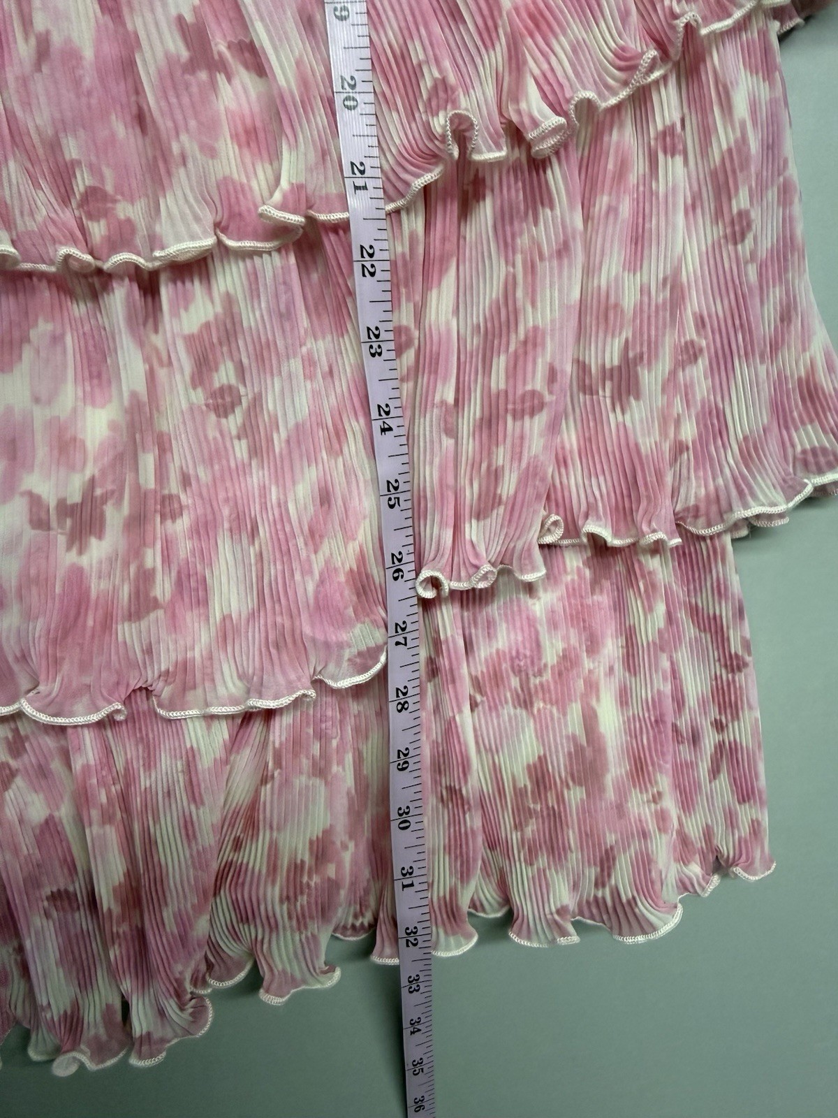 Ganni Pink Floral Plissé Georgette Tiered Mini Dress Sz 38 US 6 Medium
