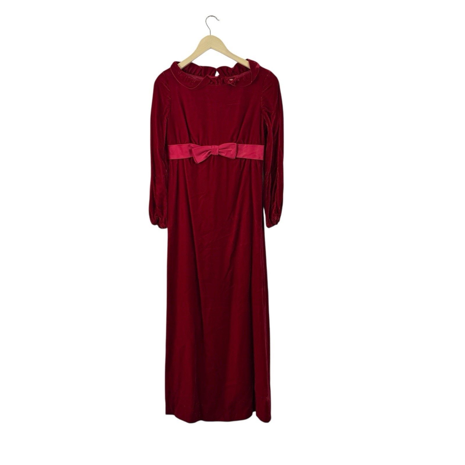 Vintage Emma Domb 11 Dress Red Velvet Gown Union Made Maxi Modest Womens READ