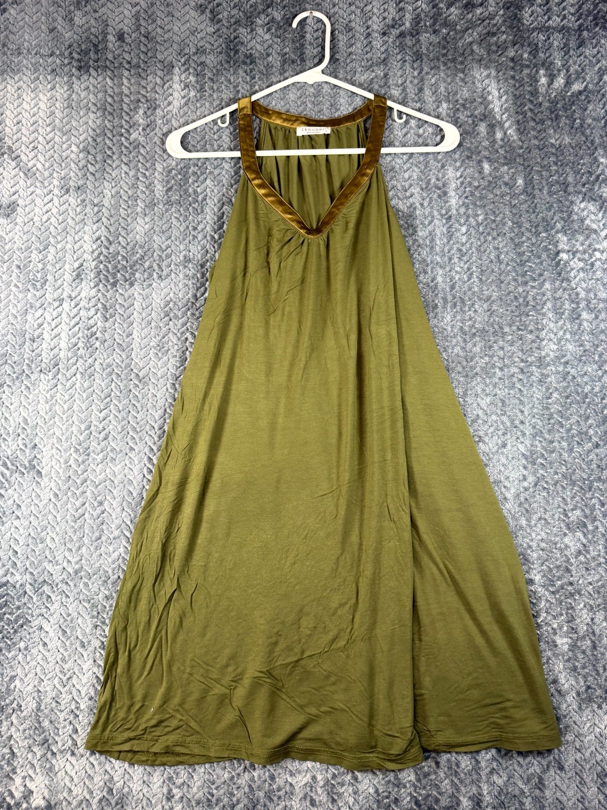 Ekouaer Tank Dress Womens Medium Olive Green Rayon Stretch V Neck Sleeveless