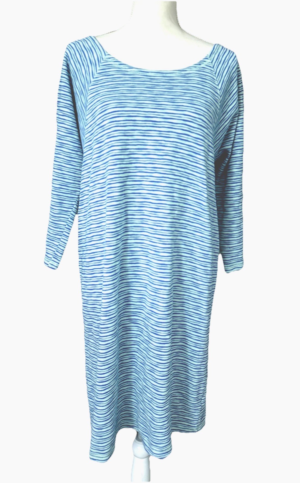 T by Talbots Cotton Blend Baby Blue Striped Sz M Knee Length 3/4 to Long Sleeve