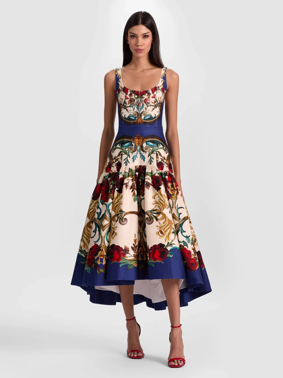 ALICE & OLIVIA ( 2) DIANA FLORAL A-LINE TIERED SKIRT MIDI DRESS NWT MSRP$660