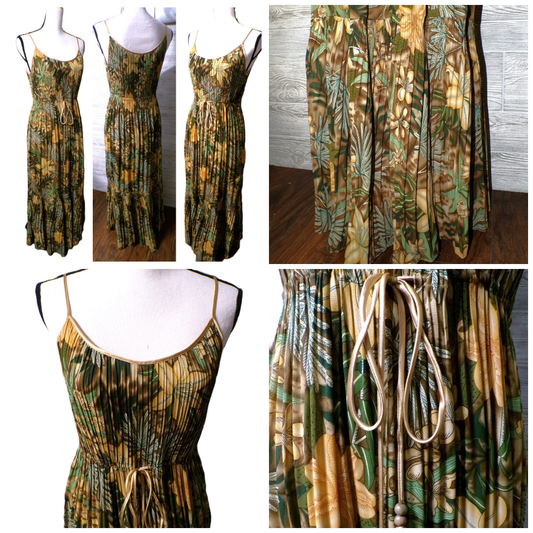 Y2k Maxi Dress 8 Floral Tiered Pleat Ruffle Brown Whimsigoth Fairy grunge Earthy