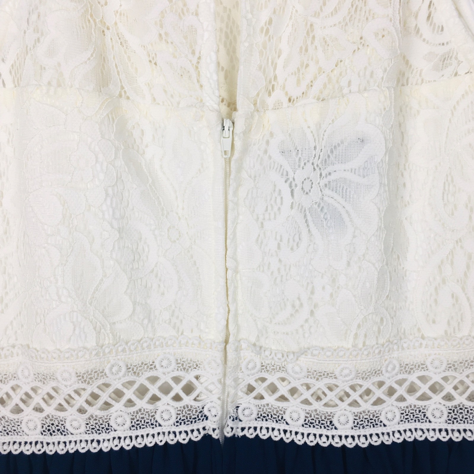 By & By Sleeveless Dress Juniors 7 Lined Navy Blue and Ivory Lace NEW