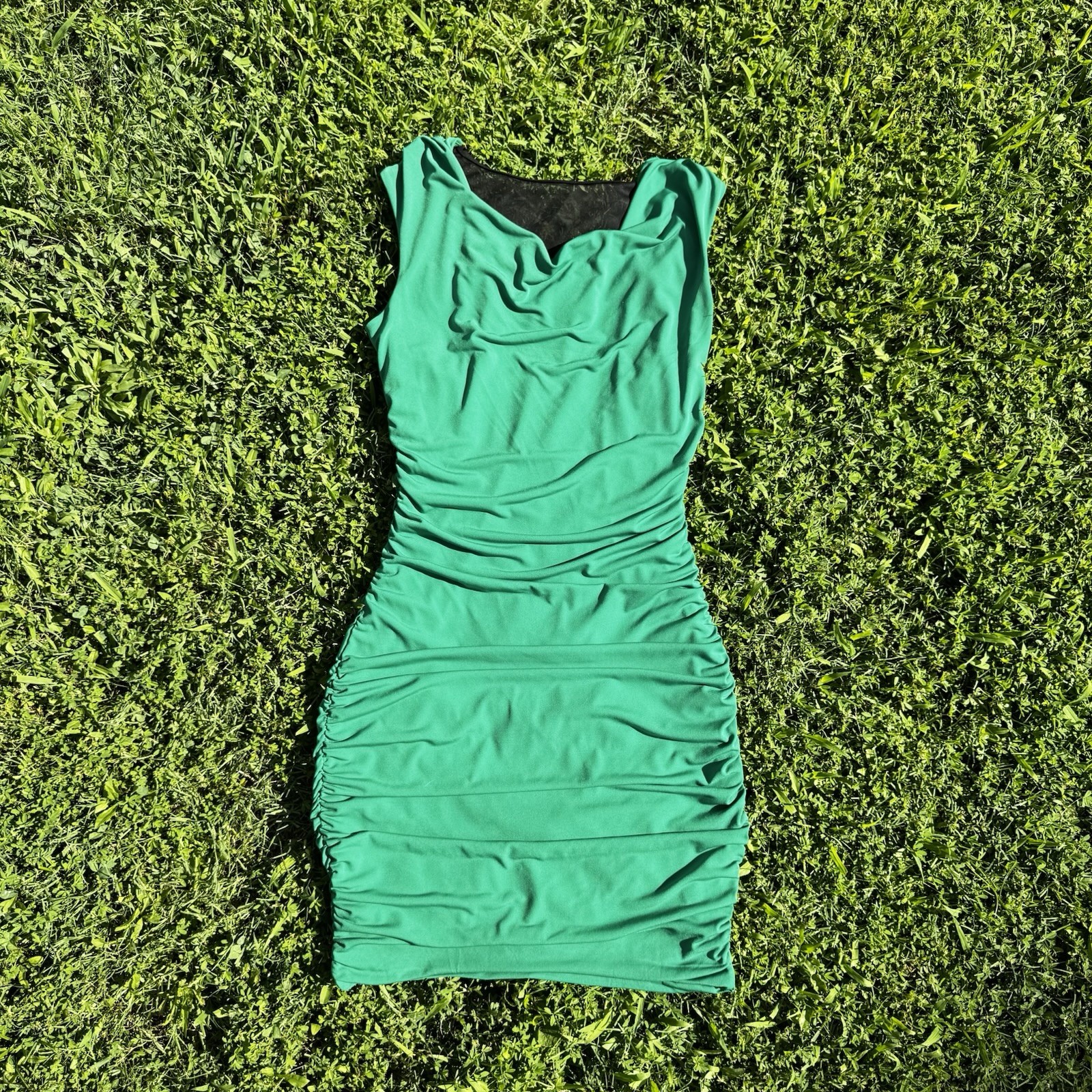 Sweet Storm Green Ruched Sleeveless Bodycon Mini Dress Cowl Neck Size L