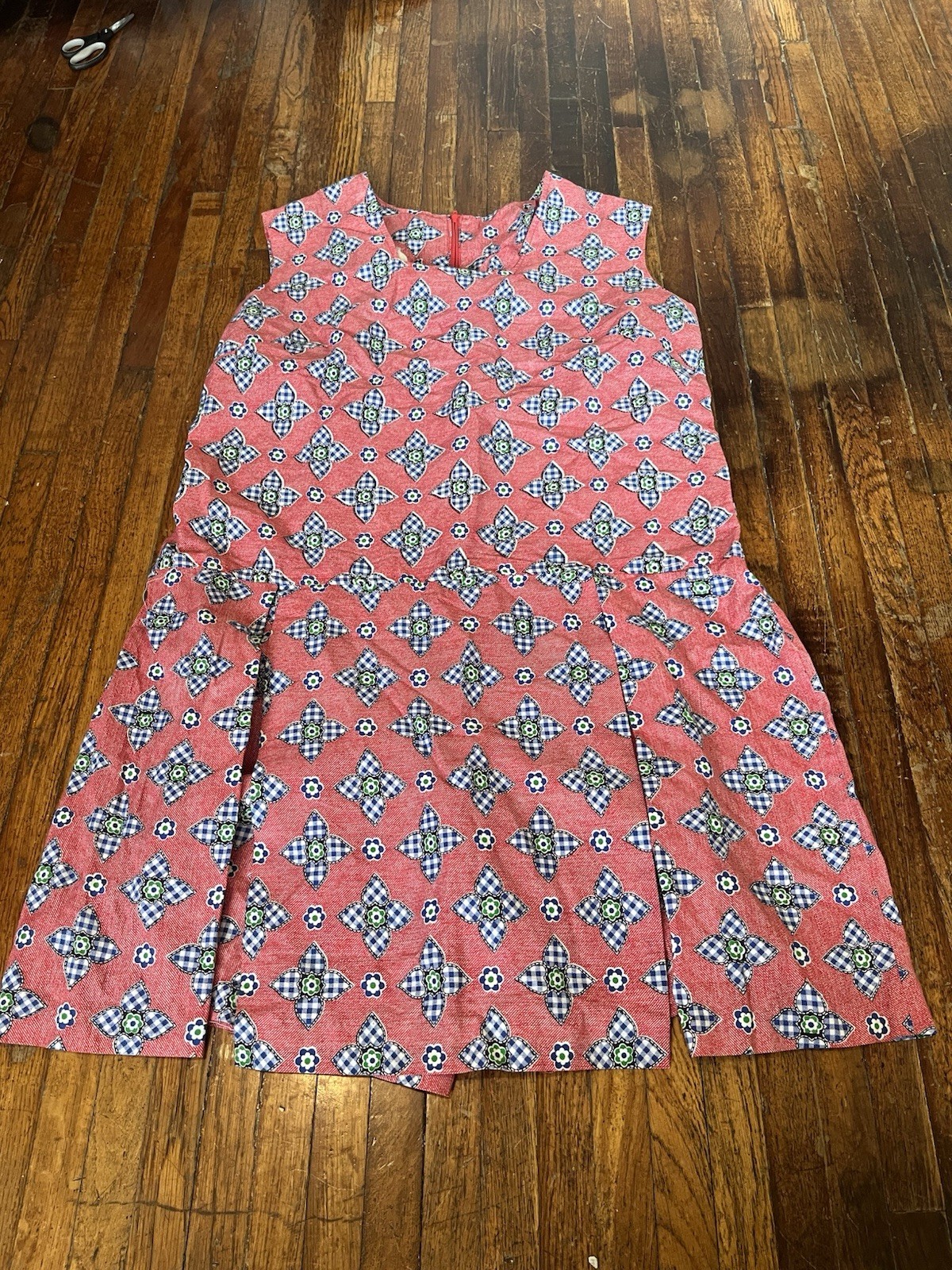 VTG 60s Adele’s Fashion Dress Womens M Red Plaid Shorts Sleeveless Square Neck