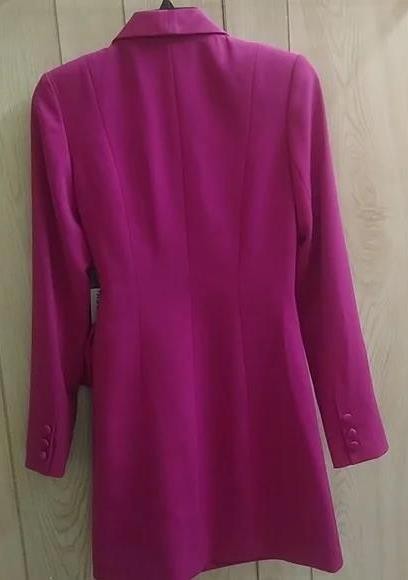 Jay Godfrey ROXY Blazer Surplice Wrapped Tie Long-Sleeve Mini Dress, 0 Magenta