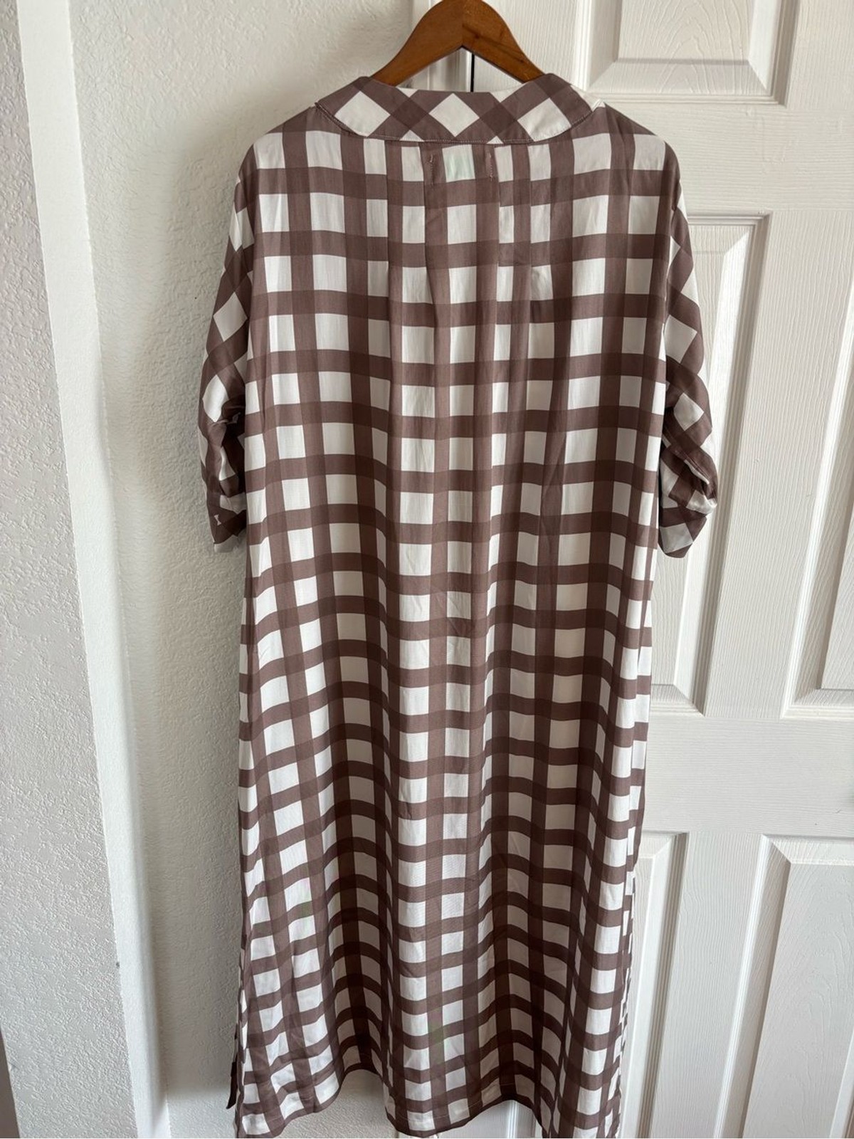 Brooke Wright Maxi Plaid Brown White Dress Size L