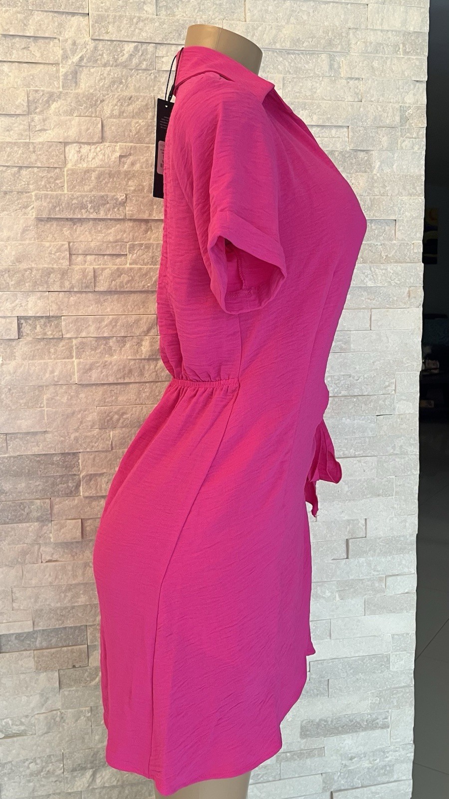 Fuchsia Short Sleeve Frilled Ruffle Side Tie Wrap Dress Size S Fashion nova.