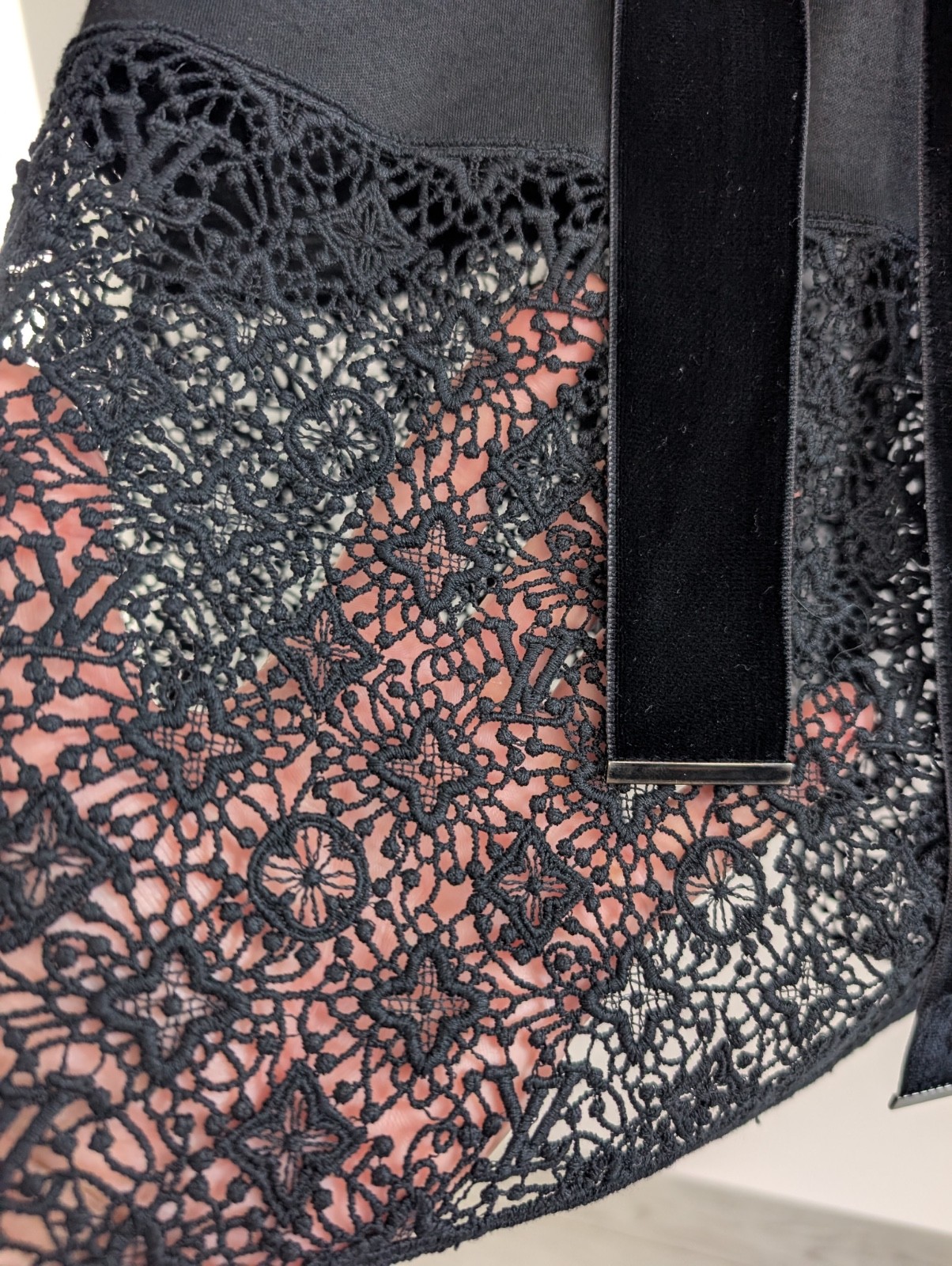 Louis Vuitton Monogram Lace Stretch Belted Shirt Dress Tunic Black Viscose S 36