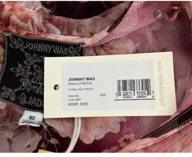 NWT JOHNNY WAS Carina Silk Floral Ruffle Midi Dress Retail $365. W/Slip X Small