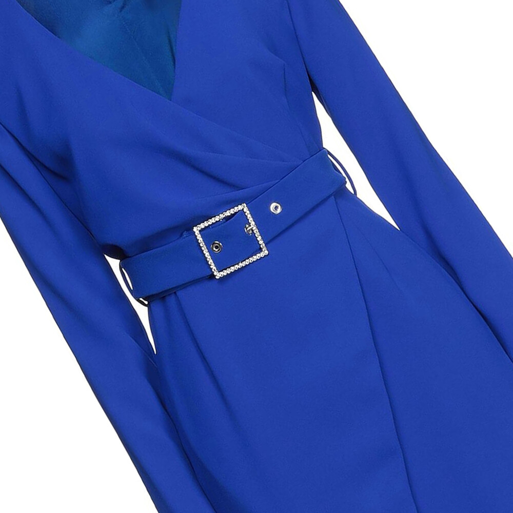 PINKO Wrap Dress Belted Midi Office Day Dress Electric Blue Size 40 – RP £517.00