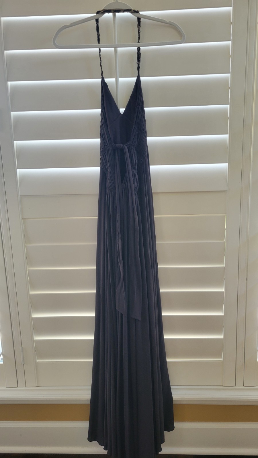BCBGMAXAZRIA Floor length dark grey/brown evening dress, size small, EUC