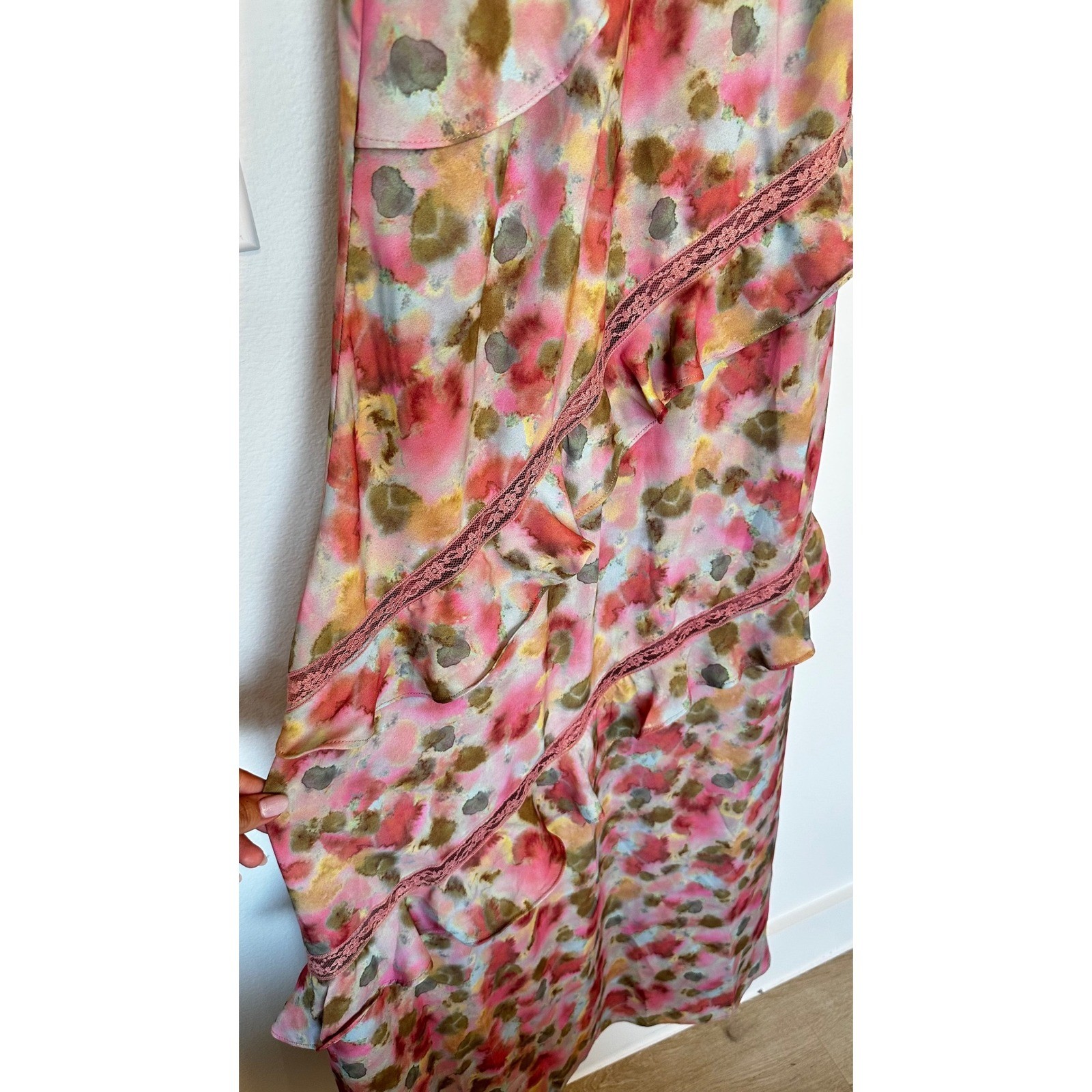 NWT Steve Madden Versailles Floral Ruffle Dress Asymmetric Georgette Lace