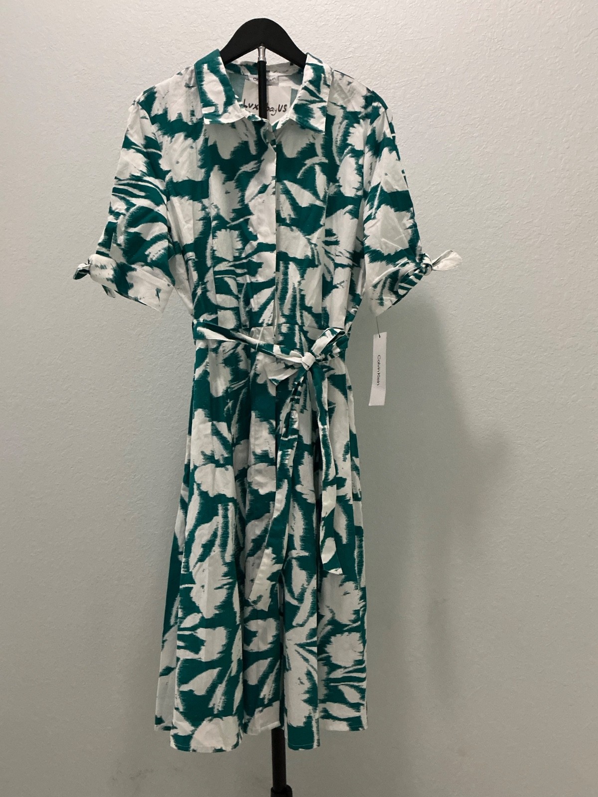 NWT Calvin Klein Women’s Short Sleeve Collared Neck Cotton Midi Dress Size 14