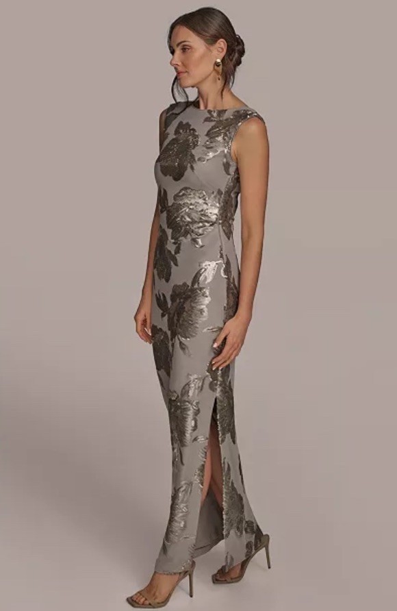 Donna Karan Cowl Back Sequinned Mesh Gown, Beige/dark Clay,Sz 6,New No Tag