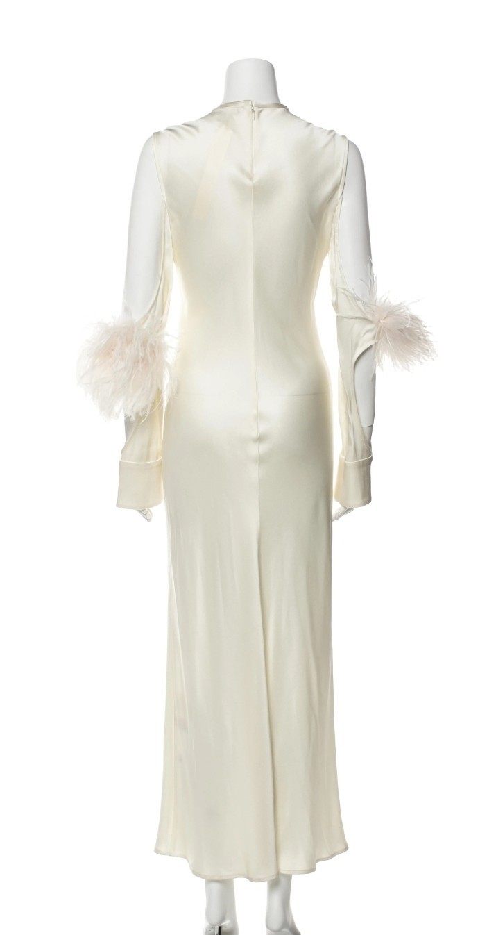 LAPOINTE Crew Neck Long WAhite Feather Sleeve Dress Size: M | US 6
