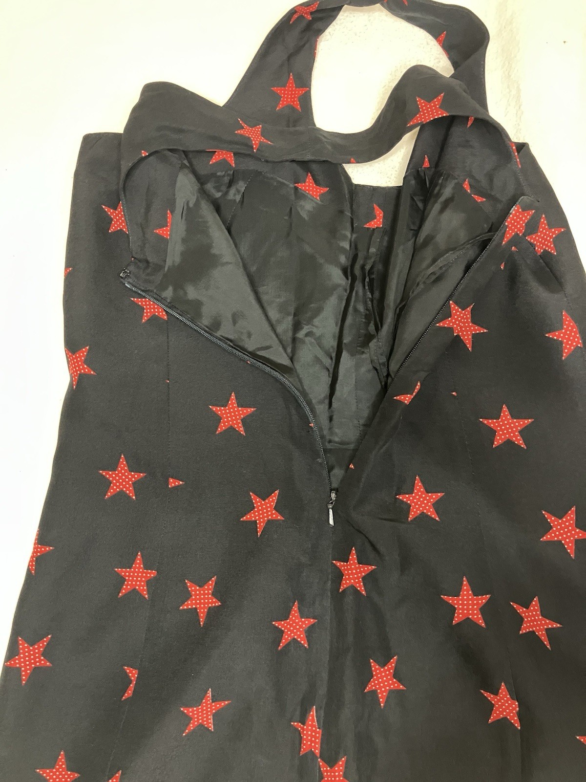 Finity Studio Silk Sleeveless Mini Dress Navy W/Red Star Print Size 4