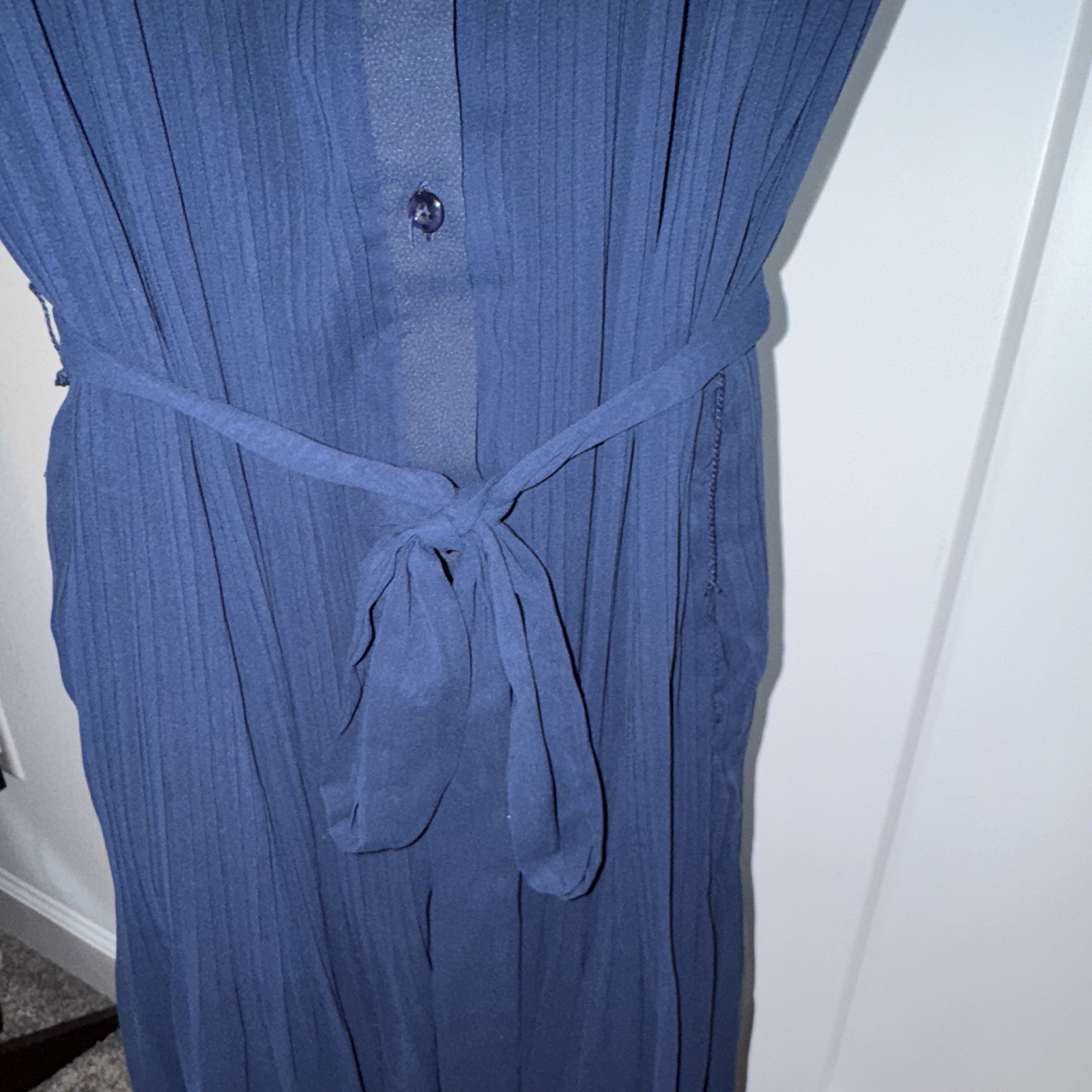 Joie Solid Blue Sleeveless Collared Button-Front Belted Jumpsuit One-Piece L
