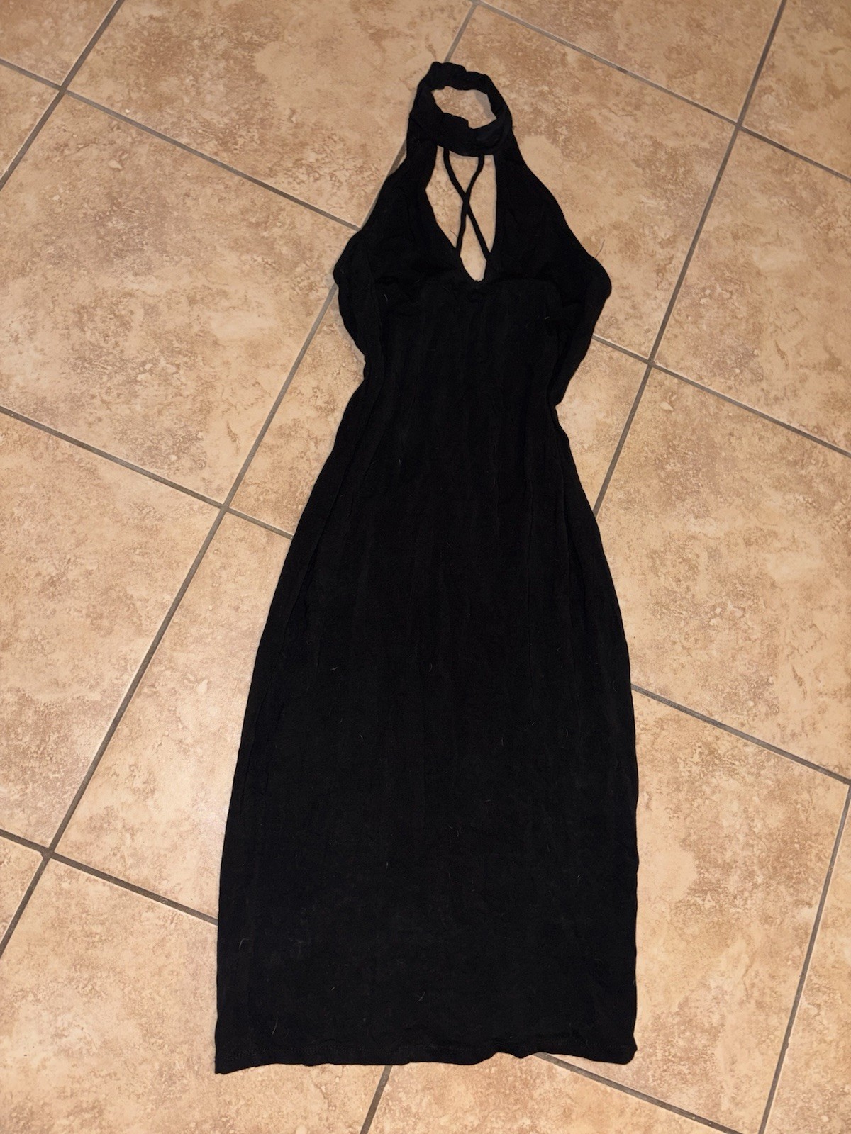 Black Halter Midi Sleeveless Dress Criss-Cross Detail Pullover Solid Size