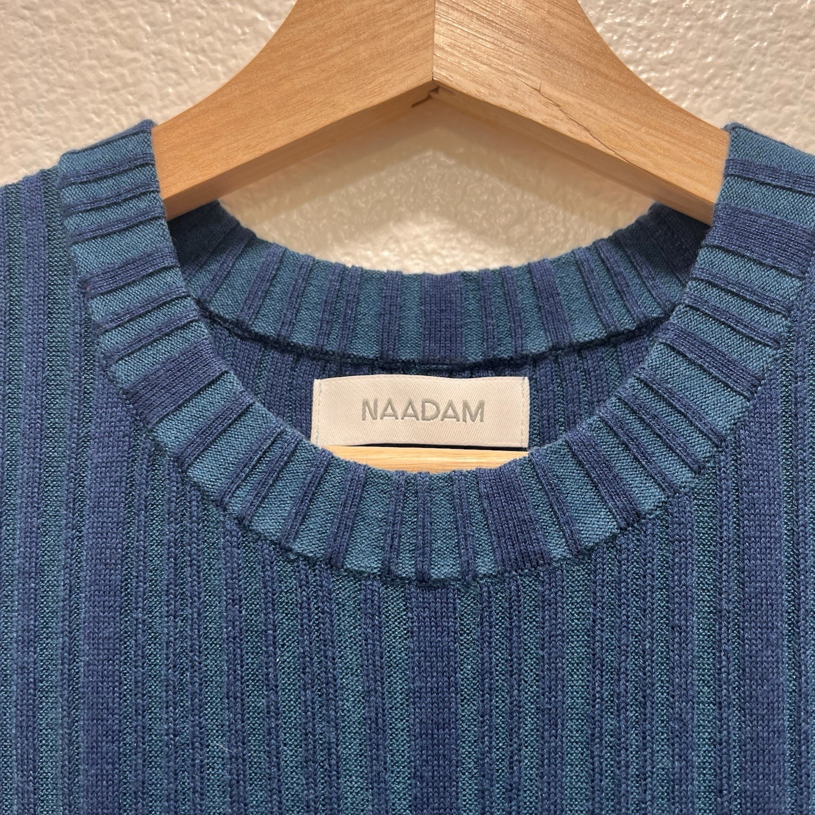 Naadam Blue Combo Ribbed Maxi Dress Cashmere Silk Sleeveless Size L Quiet Luxury