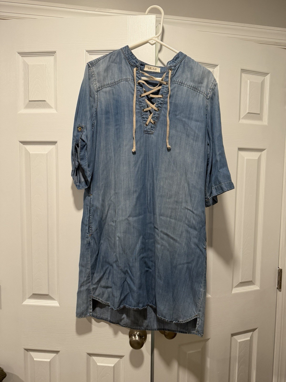 Bella Dahl Tencel Lyocell Shift Shirt Dress Blue Chambray – L